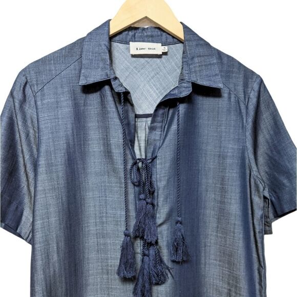 LINE & DOT Chambray Fringe Hem Dress S - Picture 3 of 8